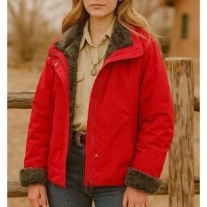 Roper Women's Small Red Coat Jacket Faux Fur Country Western Utility Ranchwear